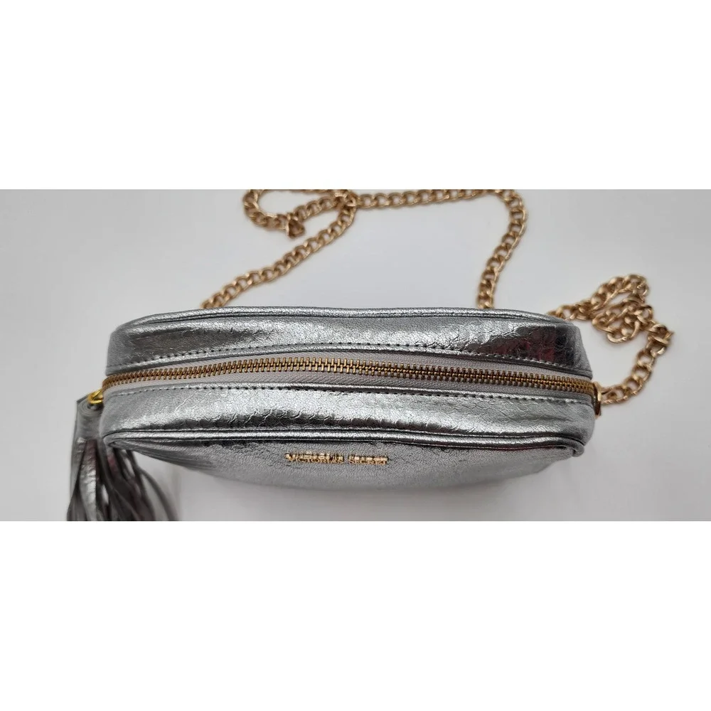 Victoria's Secret Crossbody Bag Womens Small Silver Excellent Snakeskin Tassel